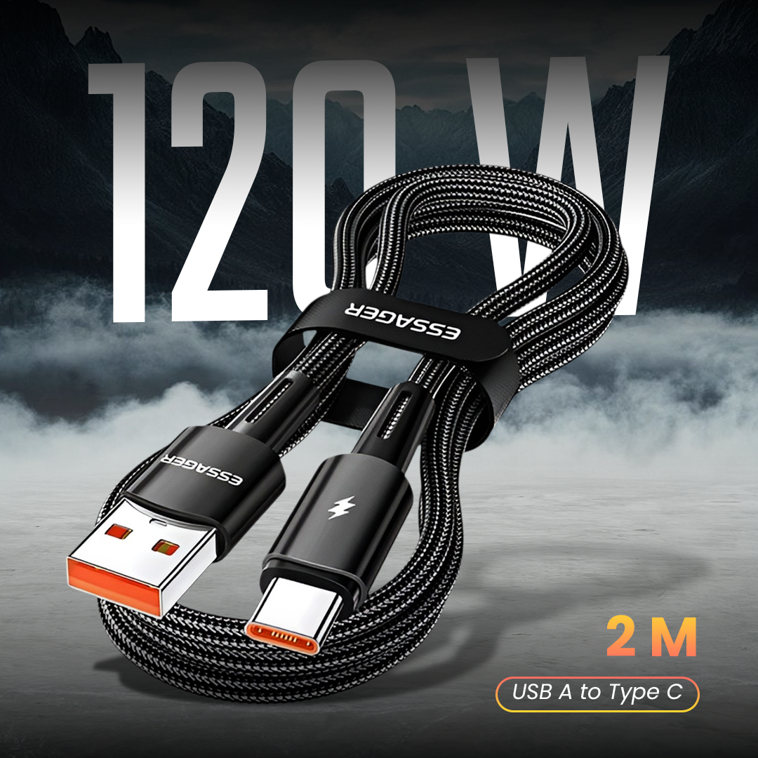 Gambar produk ESSAGER Kabel Data USB A to Type C Fast Charging Braided 120W 6A 2M - EXC120-CG01-P - Utama