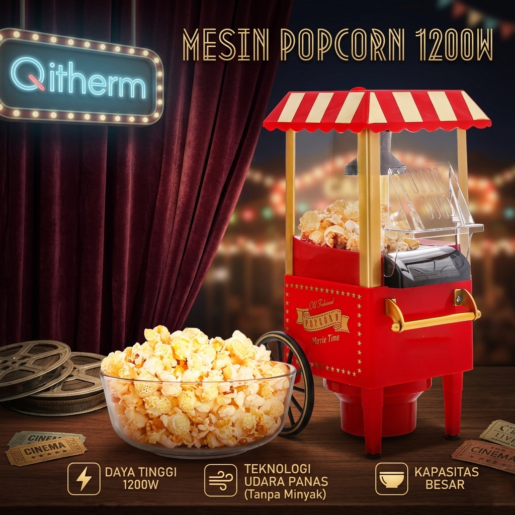 Gambar produk Qitherm Mesin Carnival Electric Popcorn Maker Hot Air 1200W - PM-2800 - Utama
