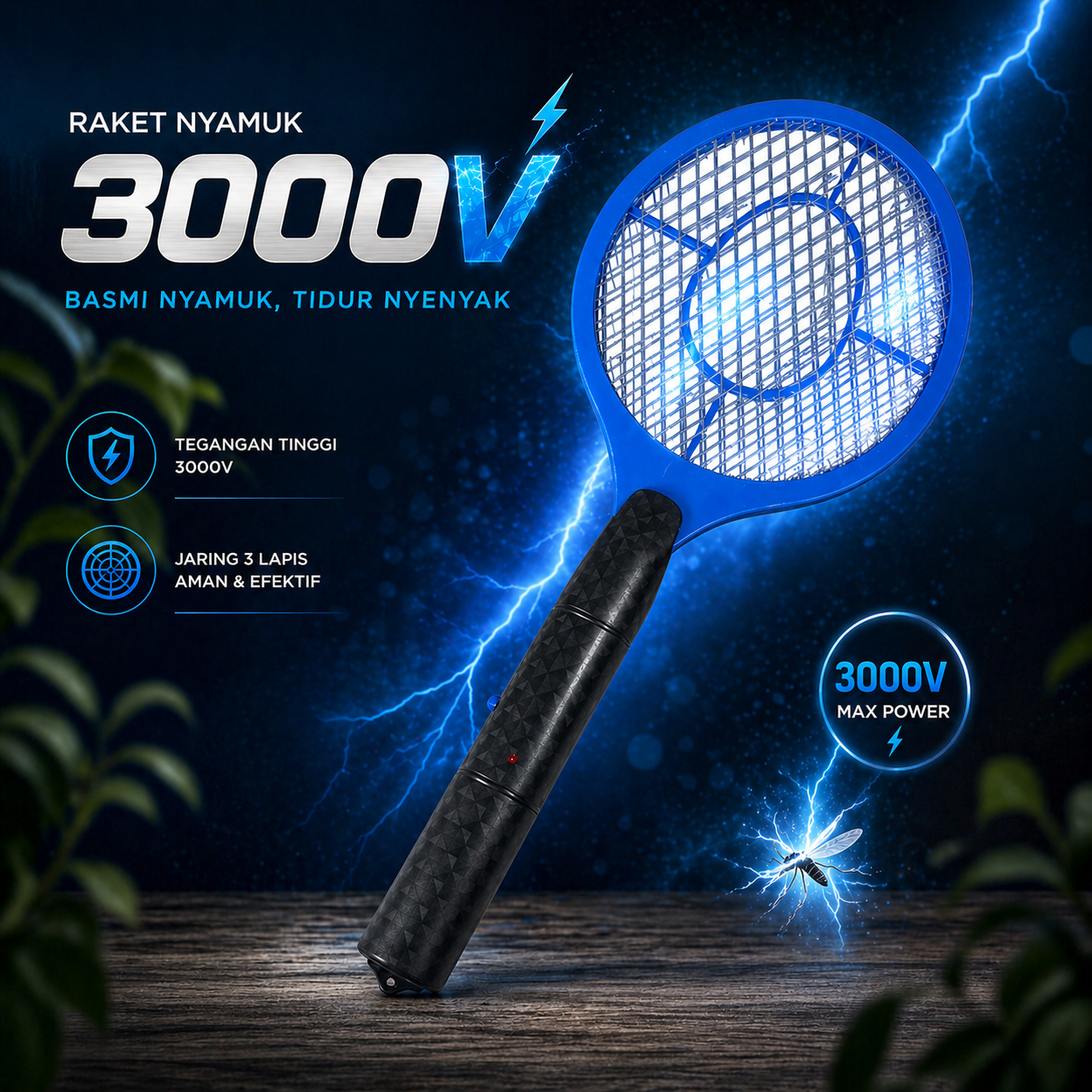 YKPuii Raket Nyamuk Mosquito Swatter Lightning Racket - BL-186 Gambar produk YKPuii Raket Nyamuk Mosquito Swatter Lightning Racket - BL-186 - Utama