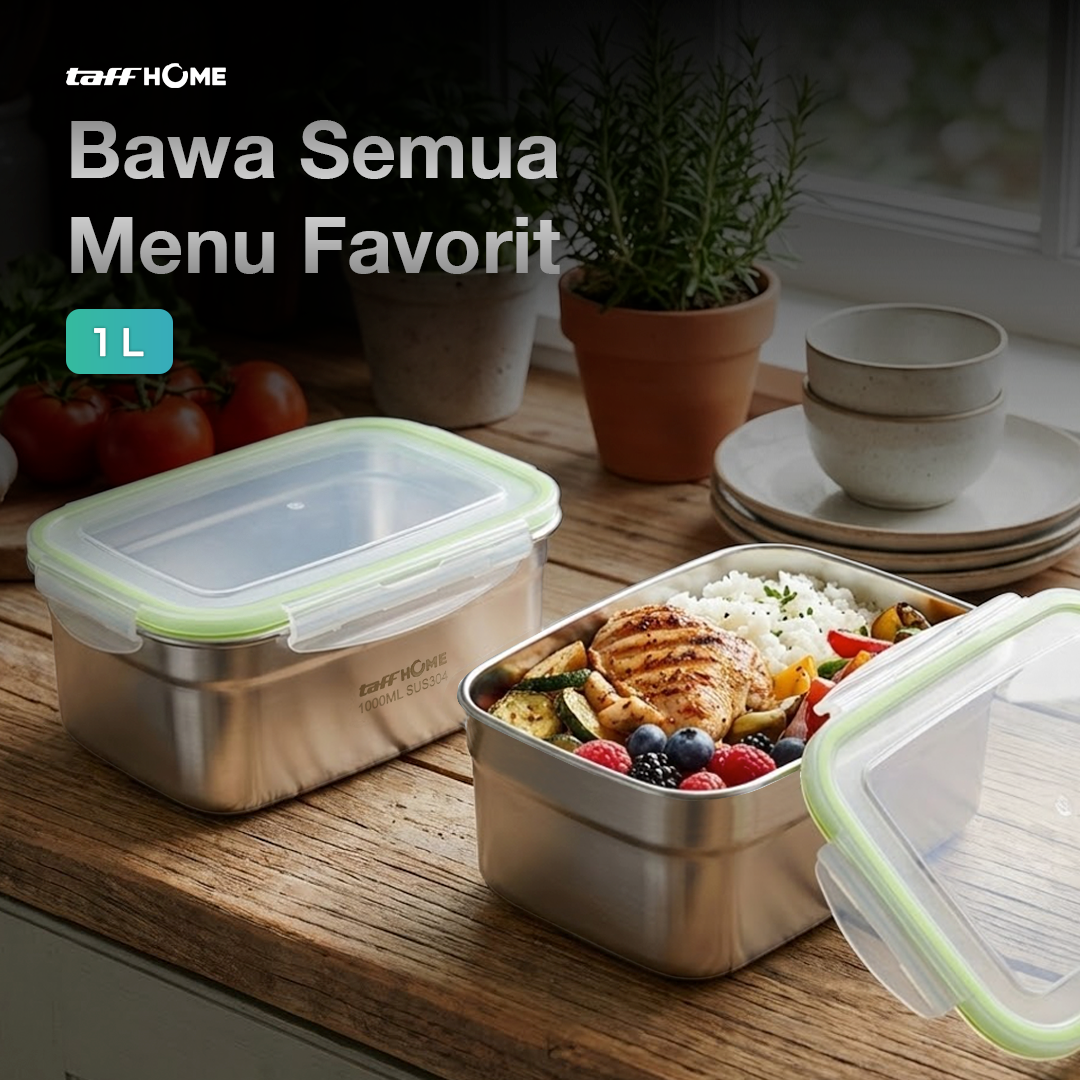 TaffHOME Kotak Makan Anti Tumpah Deep Lunch Box Stainless Steel 304 1000ml - Slyz51 Gambar produk TaffHOME Kotak Makan Anti Tumpah Deep Lunch Box Stainless Steel 304 1000ml - Slyz51 - 3