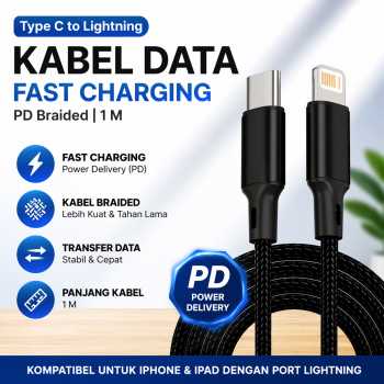 DX Kabel Data USB Type C To Lightning Fast Charging Braided PD 30W 1M - INU53
