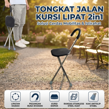 GAIWANZI Tongkat Jalan Kursi Lipat 2in1 Foldable Cane Chair Portable - GZD05