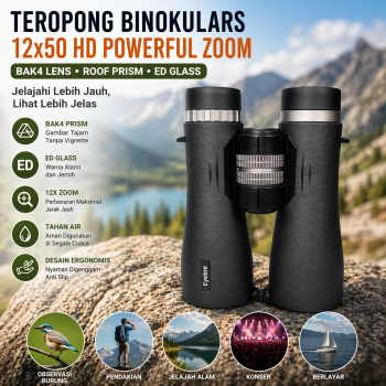 Eyebre Teropong Binoculars BAK4 Lens Roof Prism ED Glass 12x50 Zoom - R1250-T23