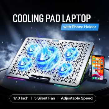 COOLCOLD Cooling Pad Laptop Gaming Kipas Pendingin RGB 5 Fan 17.3Inch - F5 Plus