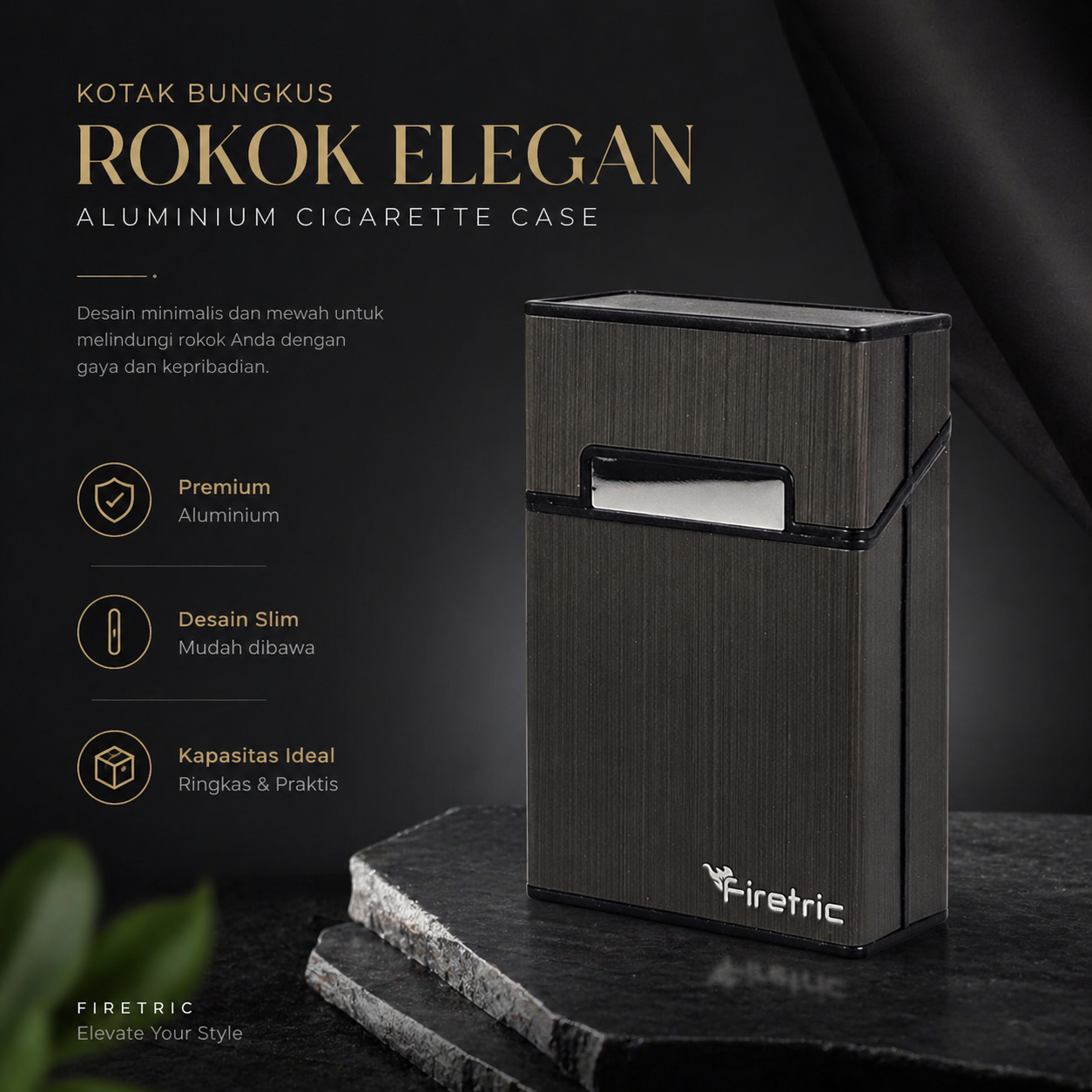 Firetric Kotak Bungkus Rokok Elegan Aluminium Cigarette Case - JD-EH006 Gambar produk Firetric Kotak Bungkus Rokok Elegan Aluminium Cigarette Case - JD-EH006 - Utama