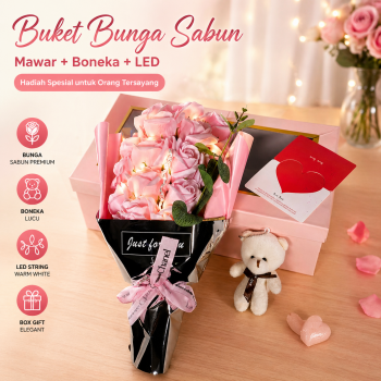 AUGSHY Buket Bunga Sabun Mawar Boneka LED String Soap Rose Valentine - AG-19