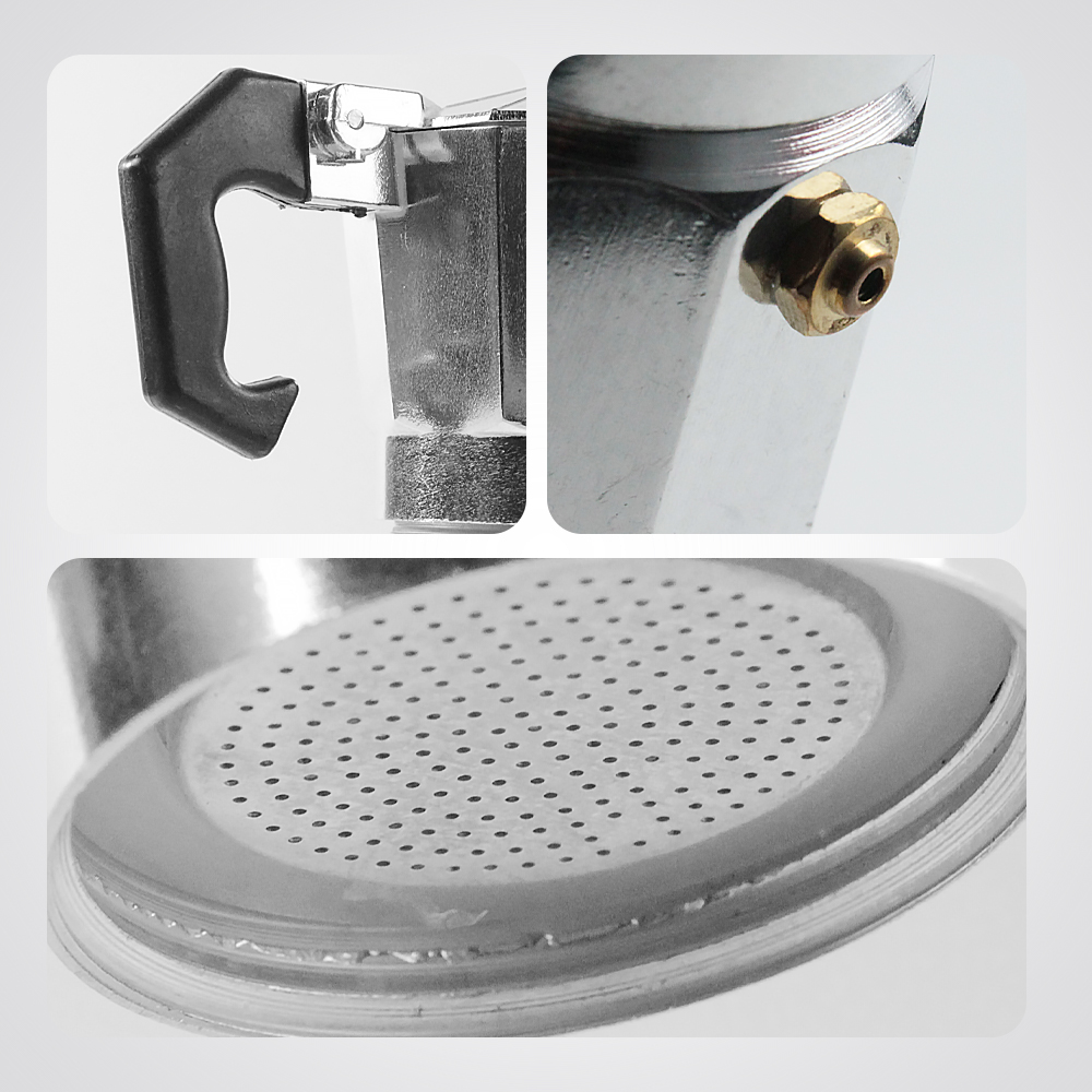 One Two Cups Moka Pot Teko Kopi Espresso Coffee Maker Stovetop 1 Cup 50ml - MX001 Gambar produk One Two Cups Moka Pot Teko Kopi Espresso Coffee Maker Stovetop 1 Cup 50ml - MX001