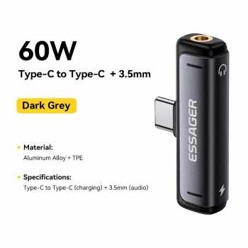 Gambar produk ESSAGER Adaptor Converter Audio OTG Type C to Type C 3.5 mm 2in1 60W - ES-OTG38
