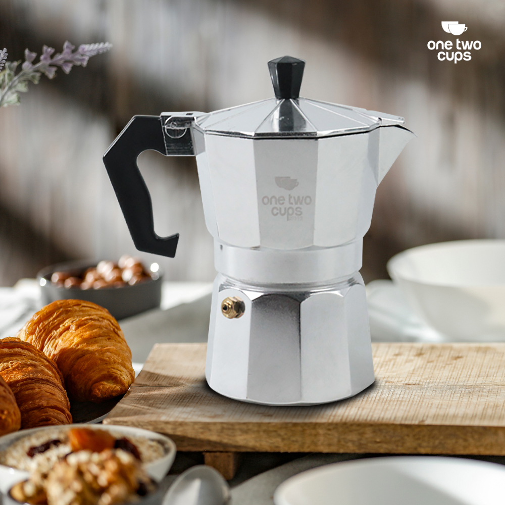 One Two Cups Moka Pot Teko Kopi Espresso Coffee Maker Stovetop 2 Cup 100ml - MX001 Gambar produk One Two Cups Moka Pot Teko Kopi Espresso Coffee Maker Stovetop 2 Cup 100ml - MX001