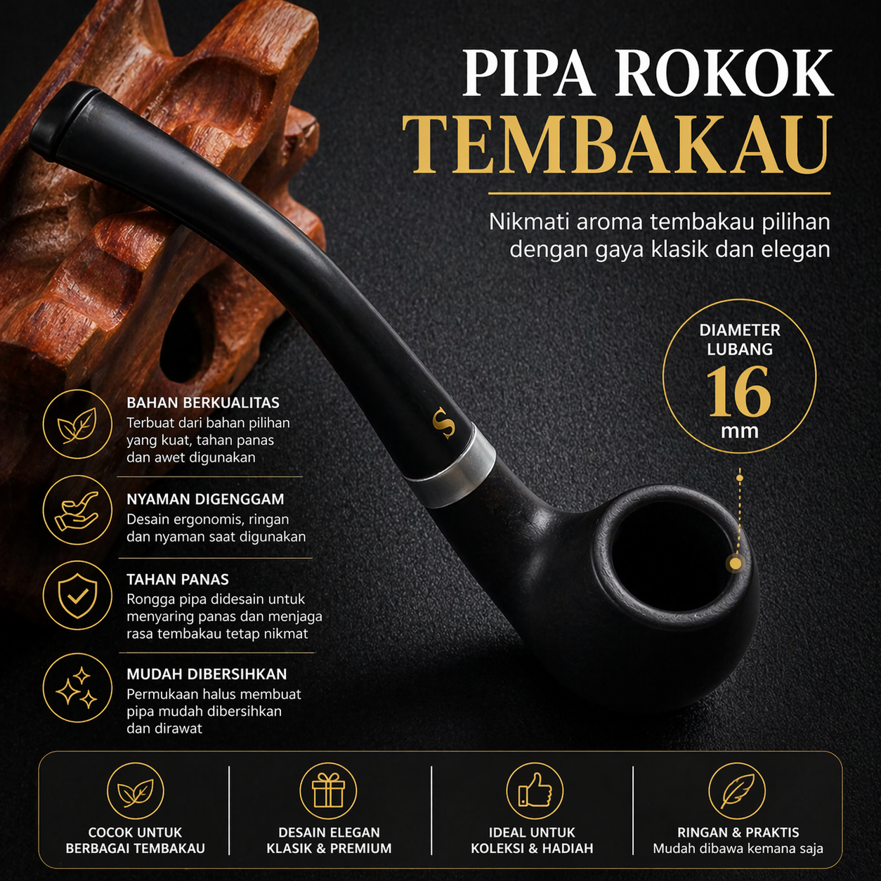 Gambar produk SANDA Pipa Rokok Tembakau Cangklong Tobacco Pipe Vintage 120mm - SD101 - Utama