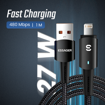 ESSAGER Kabel Data Lightning Multifungsi Fast Charging LED 2.4A 27W - ES-X16