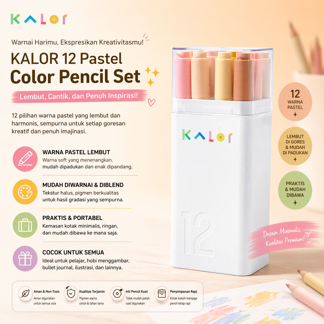 Gambar produk Kaco KALOR Spidol Warna Olied Based Marker 12 Colors Ivory Tower - MP2009-01