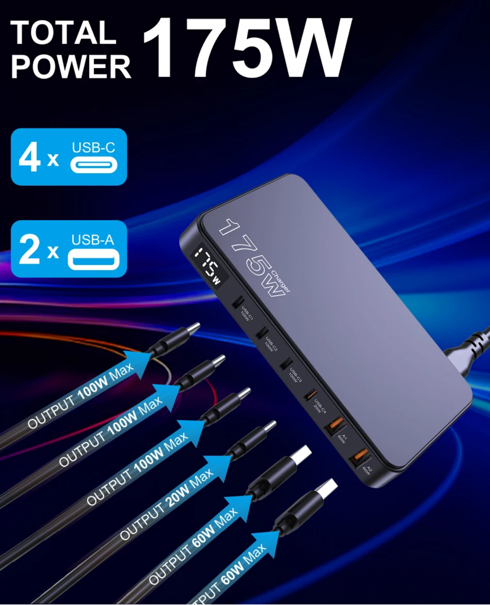 Gambar produk Taffware Charger USB Docking Station 6 Port Type C PD QC GaN 175W - BK-112D