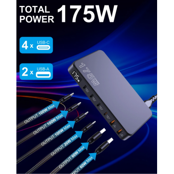 Gambar produk Taffware Charger USB Docking Station 6 Port Type C PD QC GaN 175W - BK-112D