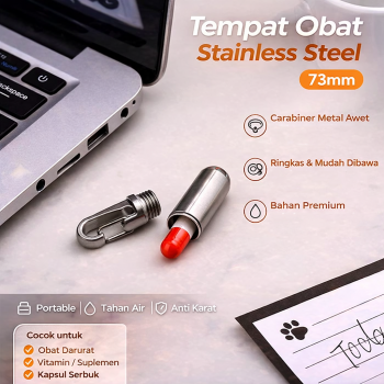Gambar produk CAMISUENO Tempat Obat Pil Kapsul Carabiner Stainless Steel Waterproof 73mm - CM1
