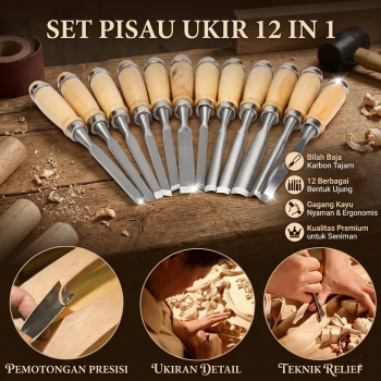 Gambar produk Ginflash Set Pisau Ukir Pahat Kayu 12in1 Wood Carving Chisel Knife - OE12