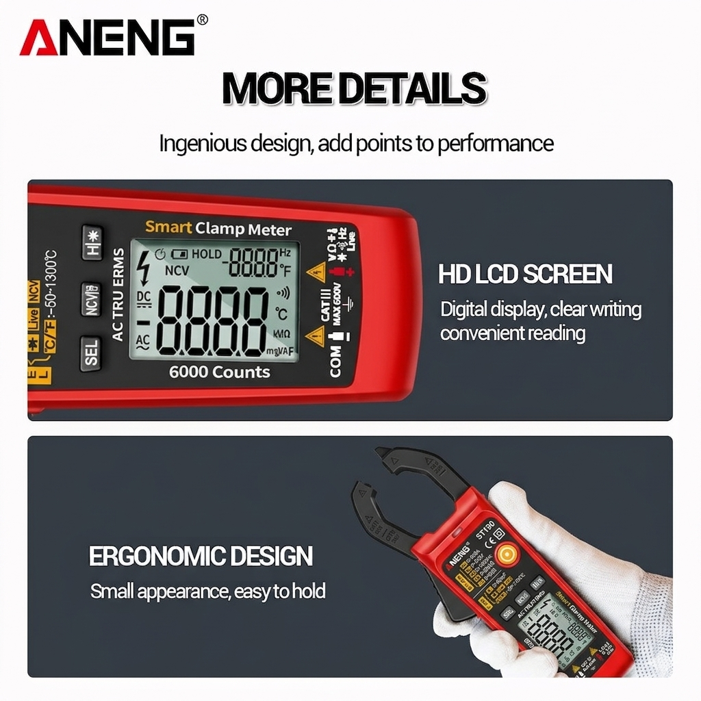 Gambar produk ANENG Digital Multimeter Tang Ampere Voltage NCV Tester Clamp - ST190