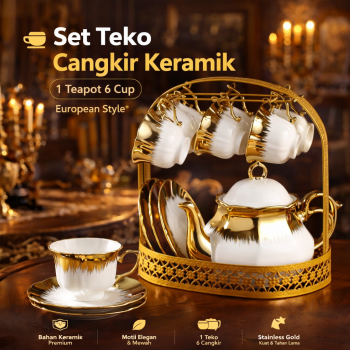 SELEAD Set Teko Cangkir Keramik Kopi Teh 1 Teapot 6 Cup European Style - KF60