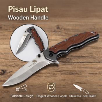 Gambar produk KNIFEZER Blade Pisau Lipat Berburu Knife Wooden Handle - CBF64
