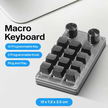 VODOOL Macro Keyboard Macropad Wired Mechanical Gaming Shortcut 2 Knob - VD12