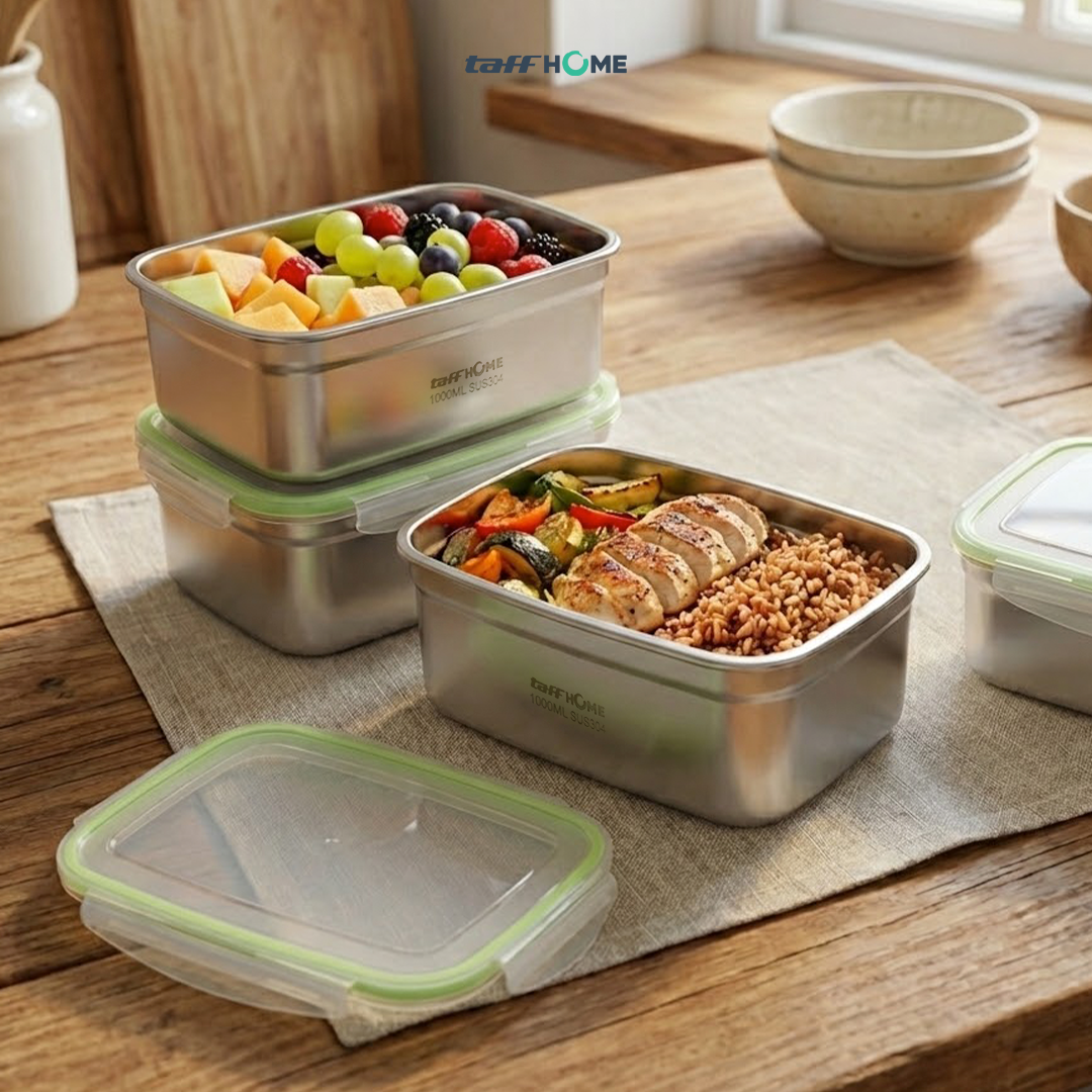 TaffHOME Kotak Makan Anti Tumpah Deep Lunch Box Stainless Steel 304 1000ml - Slyz51 Gambar produk TaffHOME Kotak Makan Anti Tumpah Deep Lunch Box Stainless Steel 304 1000ml - Slyz51 - 7
