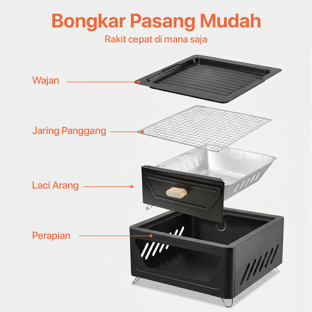 WOODPACK Alat Panggang Arang Portable BBQ Outdoor Grill Stove With Frying Pan - sk201 Gambar produk WOODPACK Alat Panggang Arang Portable BBQ Outdoor Grill Stove With Frying Pan - sk201 - 7