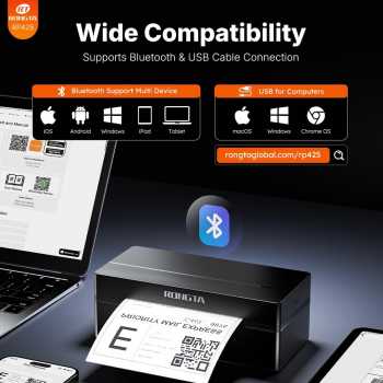 Gambar produk RONGTA Printer Barcode Thermal Label Bluetooth 108mm 203 DPI 150mm/s - RP425