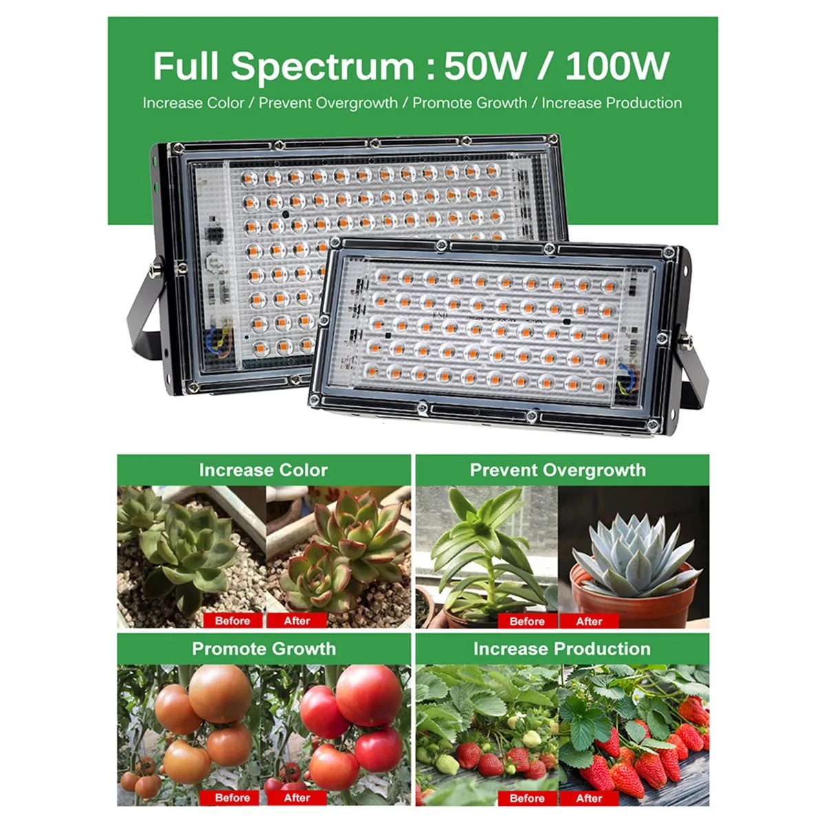 GI Grow Light LED Hidroponik Full Spectrum SMD 96 LED 220V 100W IP65 - RO24 Gambar produk GI Grow Light LED Hidroponik Full Spectrum SMD 96 LED 220V 100W IP65 - RO24