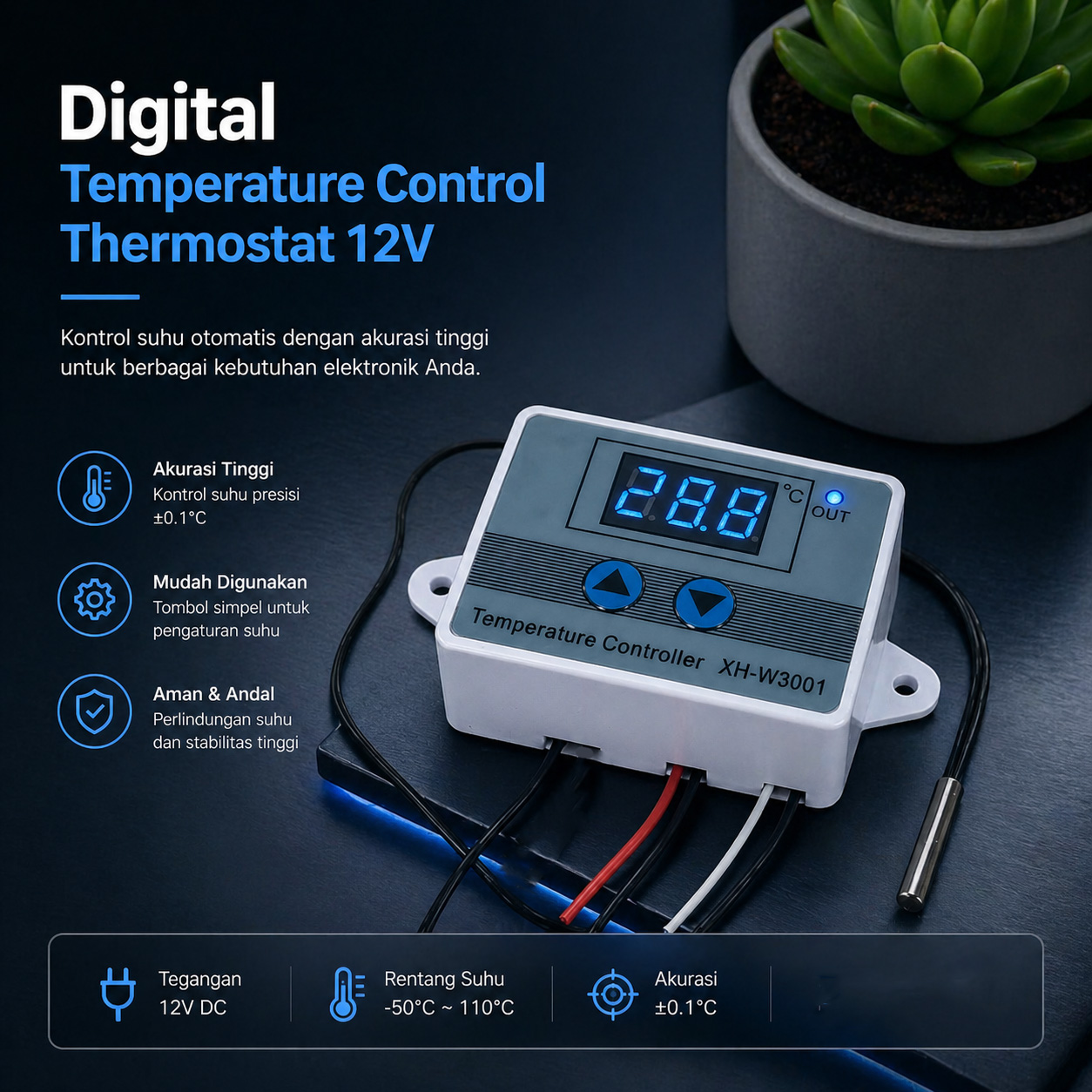 Taffware Digital Temperature Control Thermostat Microcomputer 12V - XH-W3001 Gambar produk Taffware Digital Temperature Control Thermostat Microcomputer 12V - XH-W3001 - Utama