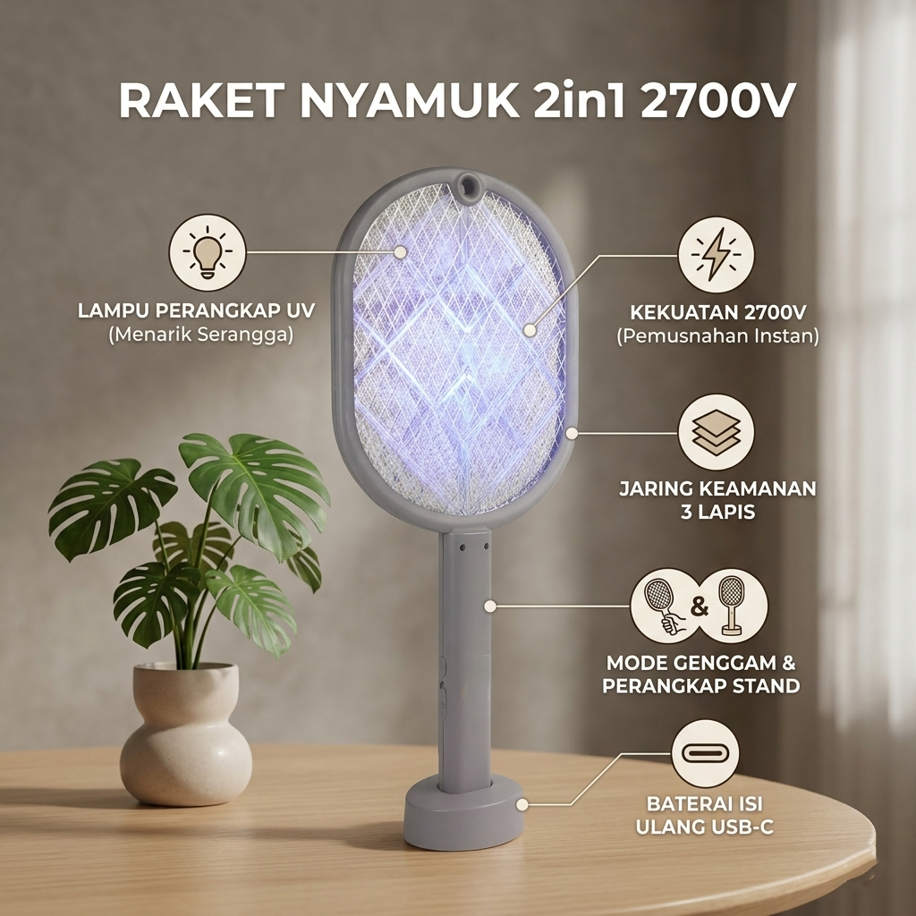 CLAIRIO Raket Nyamuk Elektrik 2in1 Mosquito Killer 450mAh 2700V - CR-3 Gambar produk CLAIRIO Raket Nyamuk Elektrik 2in1 Mosquito Killer 450mAh 2700V - CR-3 - Utama