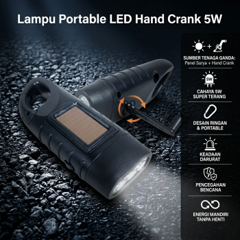 Gambar produk FMA Lampu Portable LED Flashlight Hand Crank Dynamo Solar Power 5W - FM50
