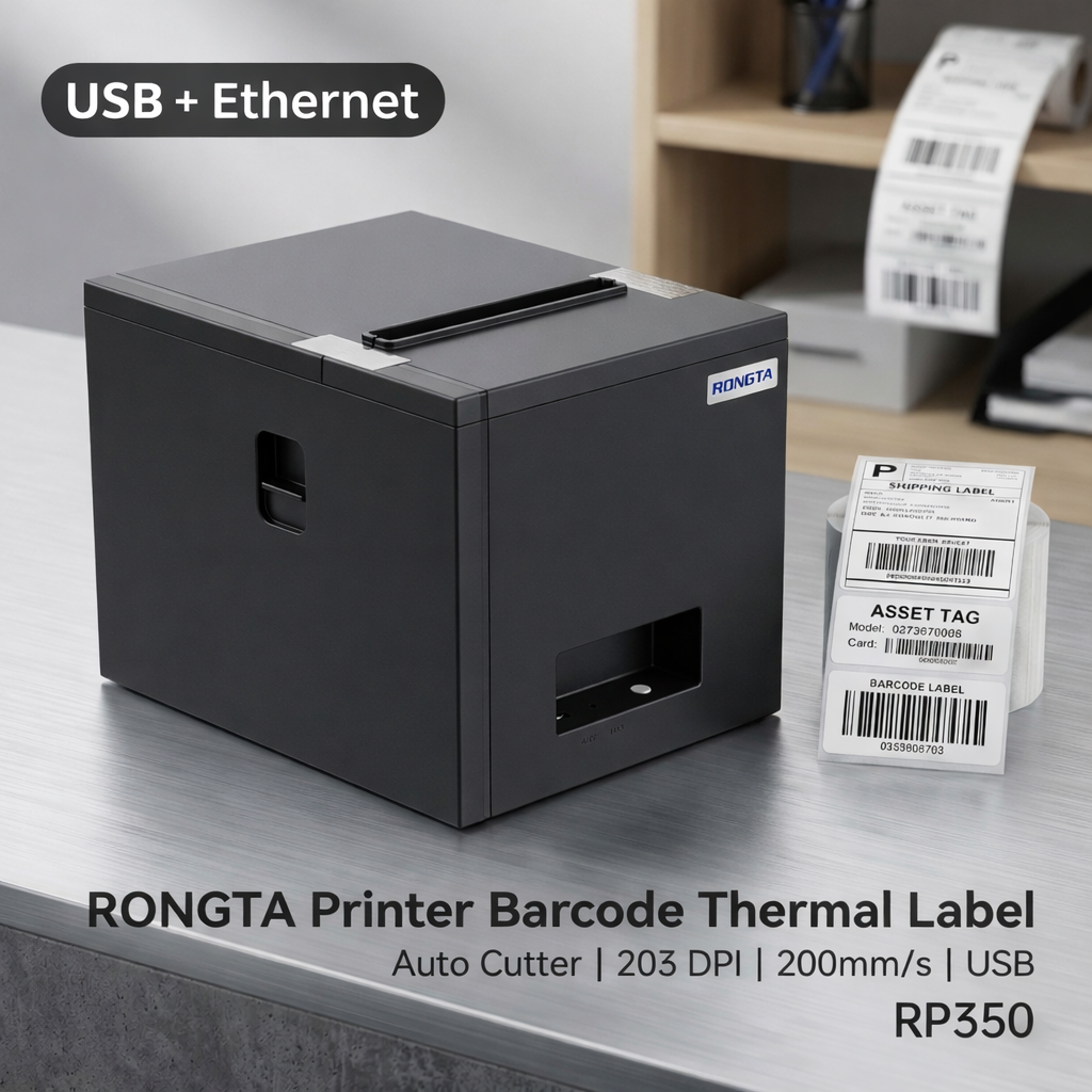 RONGTA Printer Barcode Thermal Label Auto Cutter 203 DPI 200mm/s USB Ethernet - RP350 Gambar produk RONGTA Printer Barcode Thermal Label Auto Cutter 203 DPI 200mm/s USB Ethernet - RP350 - Utama