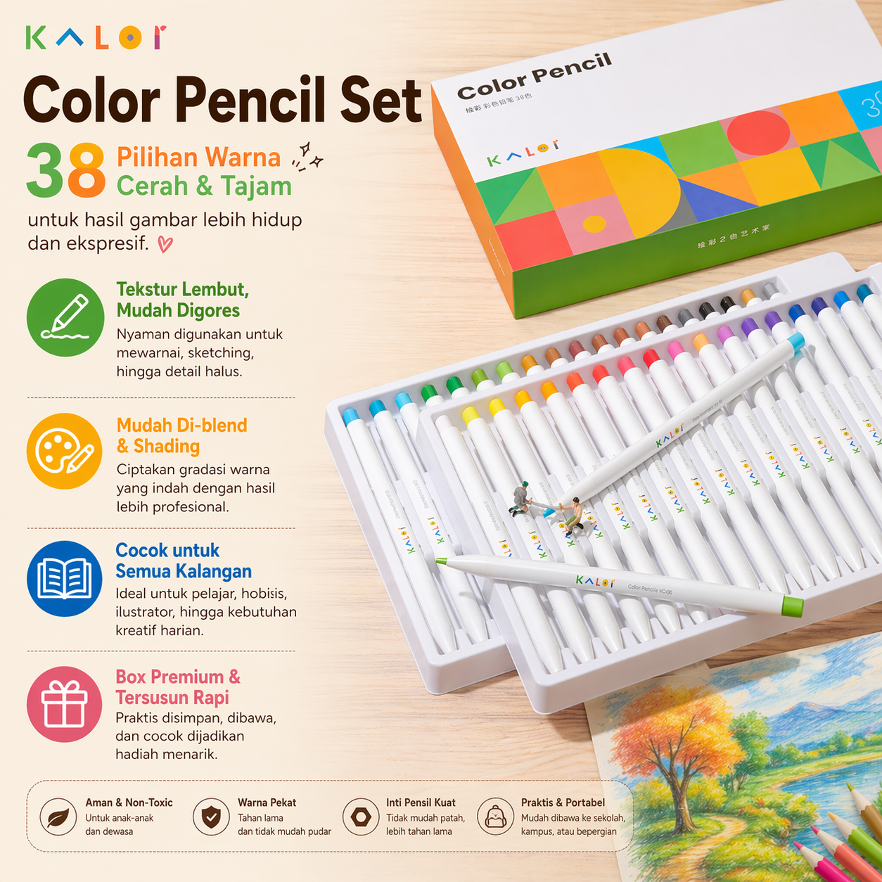 Gambar produk Kaco KALOR Pensil Warna Color Pencil Set 36 PCS - KCP-22-01