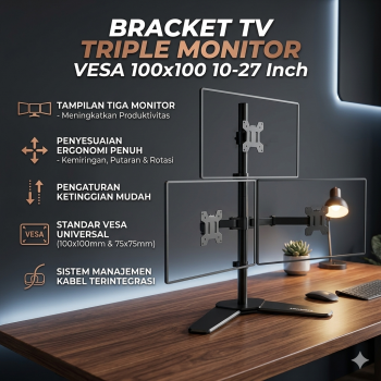 Taffware Bracket TV Table Stand Triple Monitor VESA 100x100 10-27 Inch - KM-T3B
