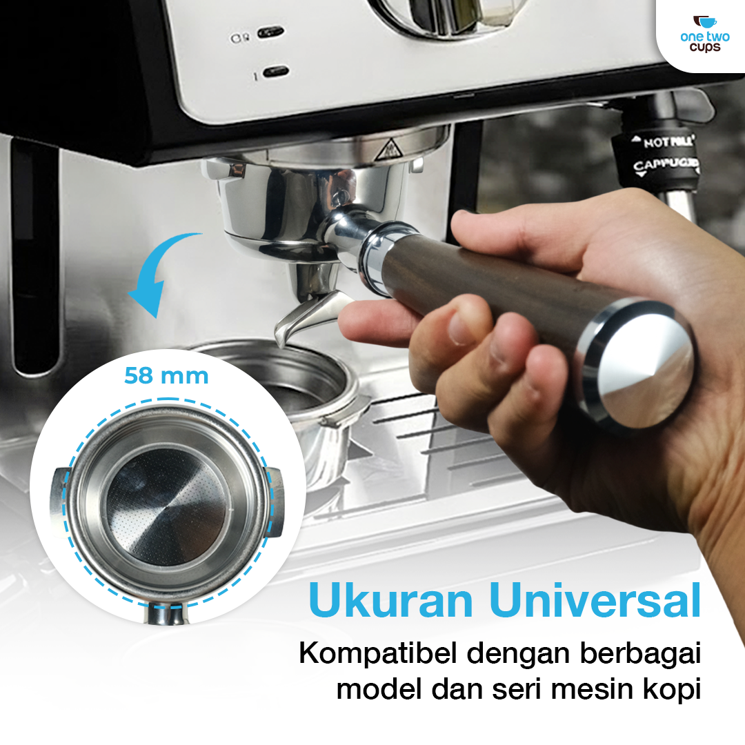 Gambar produk One Two Cups Non Pressurized Portafilter E61 Stainless Steel 58mm Kayu - CHA304