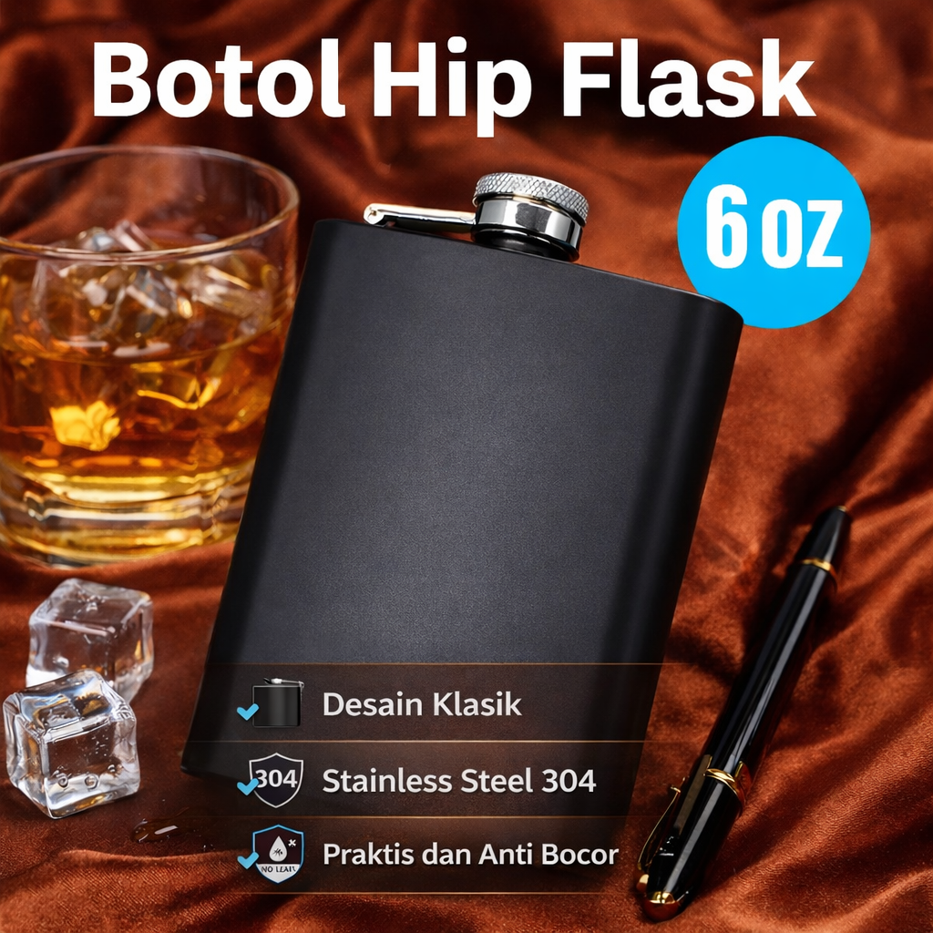 One Two Cups Botol Hip Flask Wine Whiskey Stainless Steel Plastic Cap 6oz - B-86 Gambar produk One Two Cups Botol Hip Flask Wine Whiskey Stainless Steel Plastic Cap 6oz - B-86 - Utama