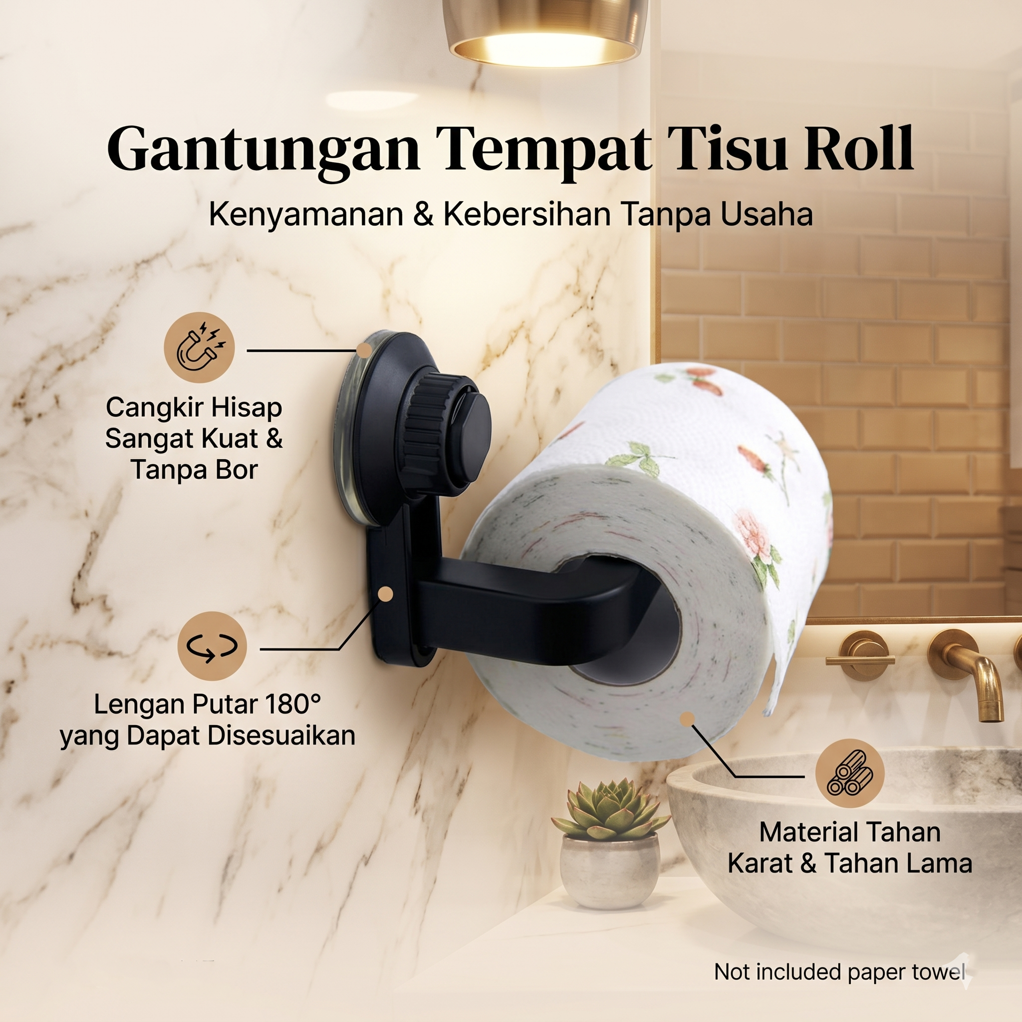 HOUSEEN Gantungan Tempat Tisu Roll Toilet Tissue Suction Cup - HJ80 Gambar produk HOUSEEN Gantungan Tempat Tisu Roll Toilet Tissue Suction Cup - HJ80 - Utama
