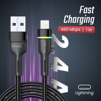 ESSAGER Kabel Data USB A to Lightning Fast Charging Braided LED 2.4A - ES-X17