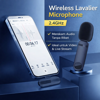 Wireless Lavalier Lapel Microphone Vlogger USB Type C 2.4GHz 1 Microphone - SE-91 - Black