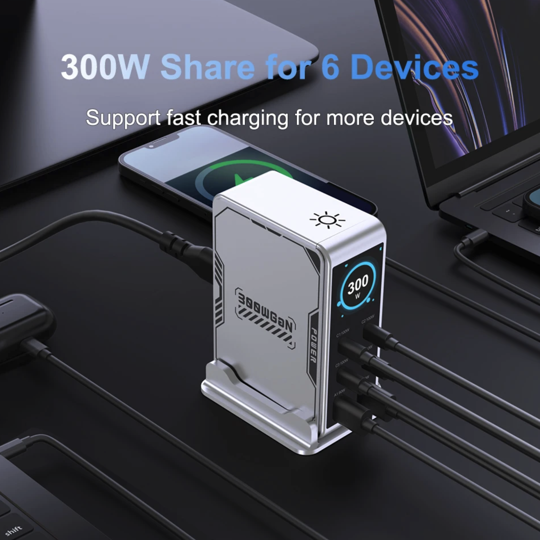 Gambar produk Taffware Charger Station Fast Charging LED USB Type C GaN 300W - BK-122D