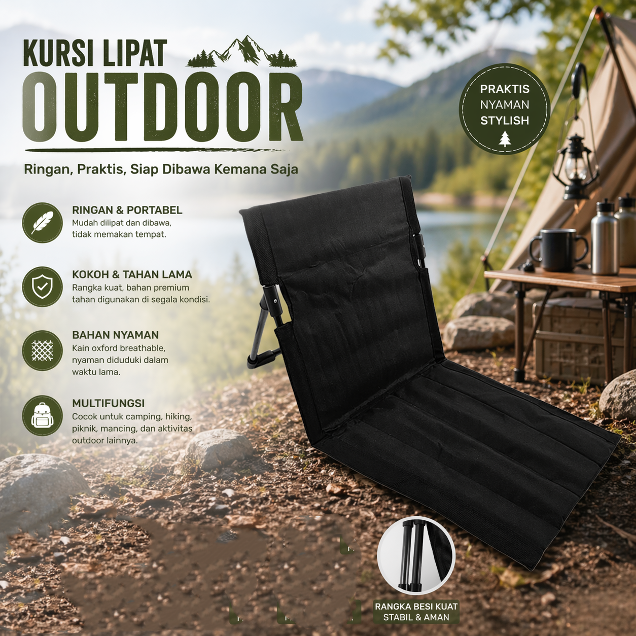 TRAVELY Kursi Lipat Outdoor Camping Portable Lazy Folding Chair - TRA001 Gambar produk TRAVELY Kursi Lipat Outdoor Camping Portable Lazy Folding Chair - TRA001 - Utama