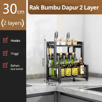TIOHU Rak Bumbu Dapur Steel Kitchen Storage 2 Layer 6 Hook - TRB1