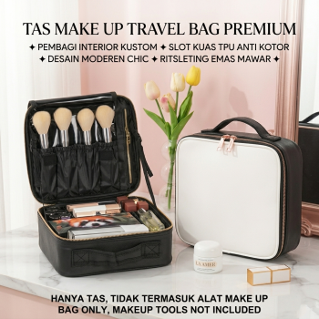 DHOPE Tas Make Up Kosmetik PU Leather Portable with Brush Slot - F111