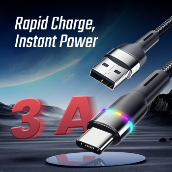 Gambar produk ESSAGER Kabel Data USB A to USB Type C Fast Charging Braided LED 3A 1M - ES-X17