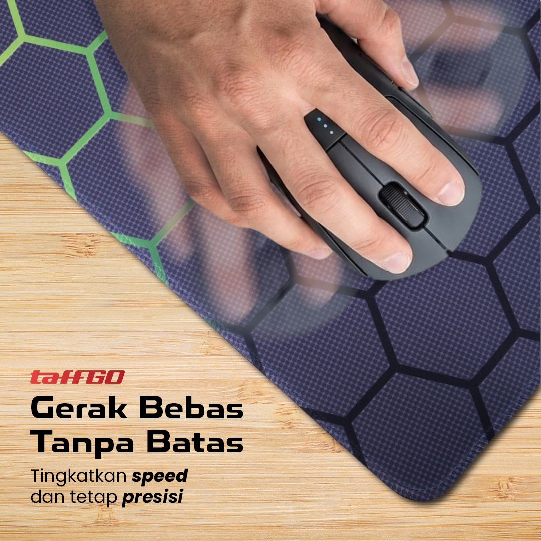 TaffGO Mouse Pad Gaming XL Green Hexagon Desk Mat 800x400x2mm - RO70 Gambar produk TaffGO Mouse Pad Gaming XL Green Hexagon Desk Mat 800x400x2mm - RO70