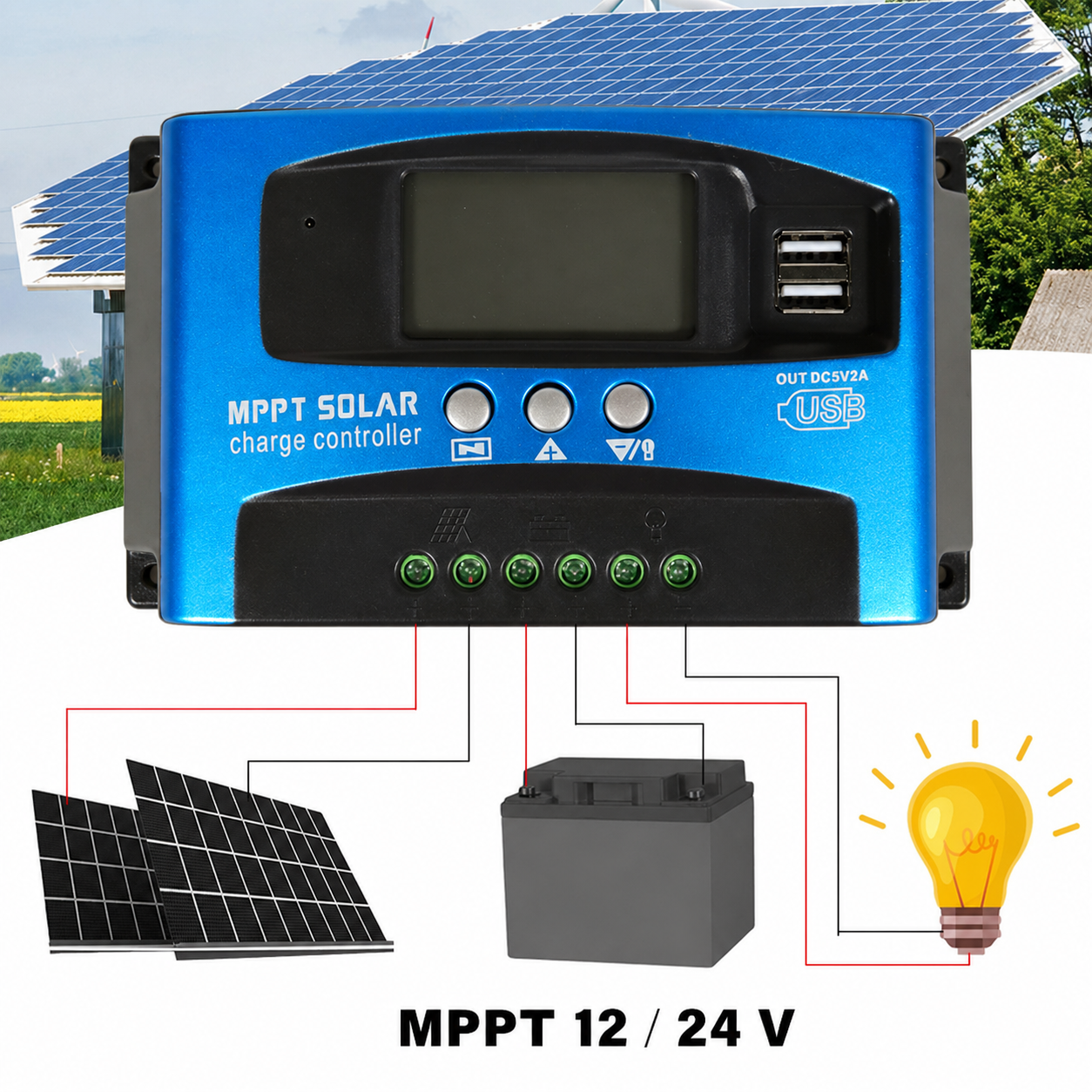 SolaBright MPPT Solar Charger Controller Regulator 2 USB LCD 12/24V 30A - MPS36 Gambar produk SolaBright MPPT Solar Charger Controller Regulator 2 USB LCD 12/24V 30A - MPS36 - 1