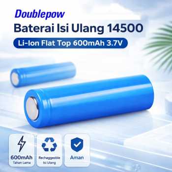 Doublepow Baterai Isi Ulang 14500 Li-Ion Flat Top 600mAh 3.7V 1 PCS