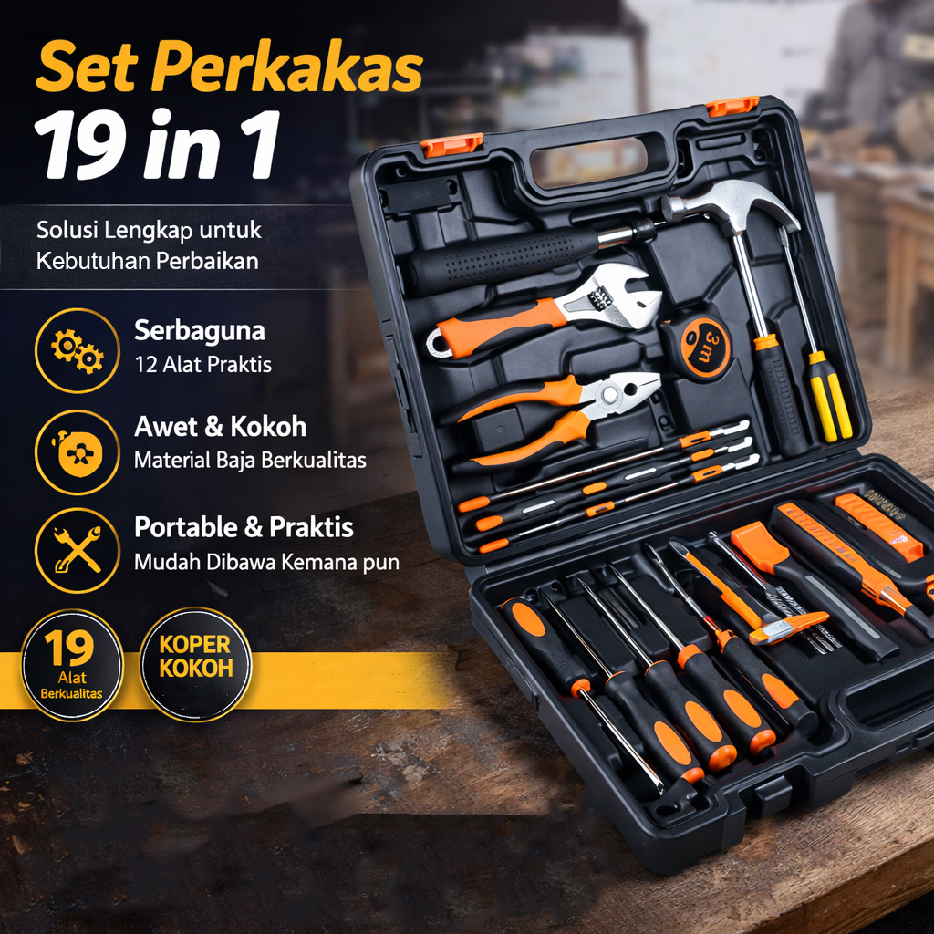 OLOEY Alat Set Perkakas Tang Palu Obeng with Box Storage 19in1 - BG50TC Gambar produk OLOEY Alat Set Perkakas Tang Palu Obeng with Box Storage 19in1 - BG50TC - Utama