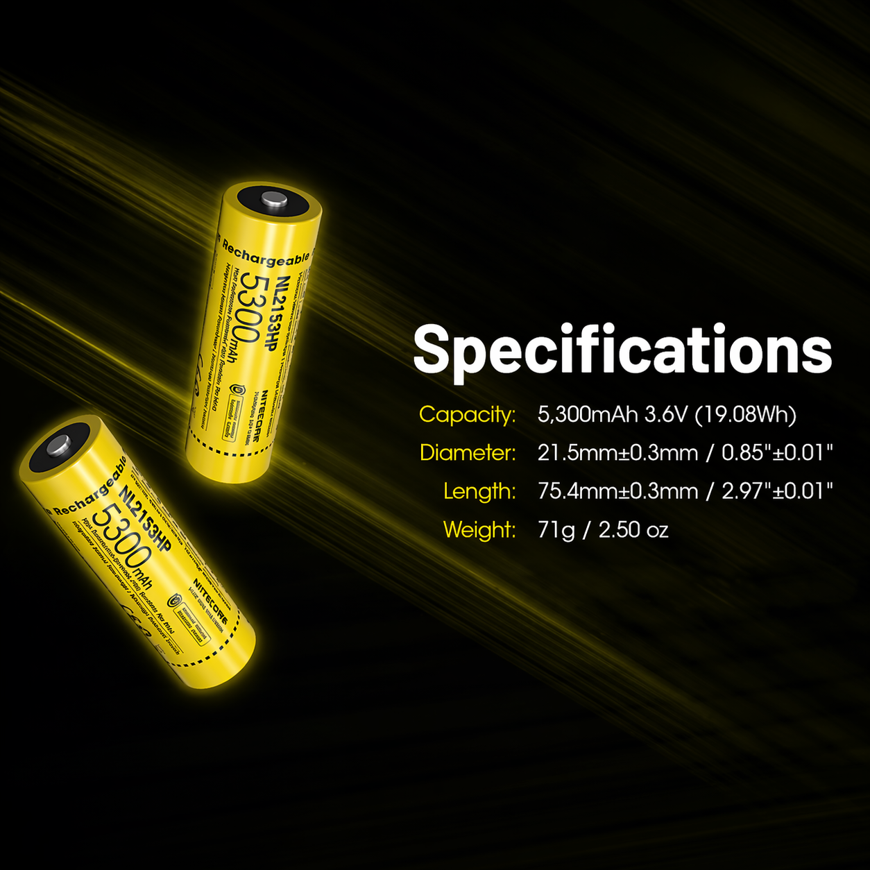Gambar produk NITECORE Baterai Isi Ulang 21700 Li-Ion Button Top 5300mAh 3.6V 1 PCS - NL2153HP