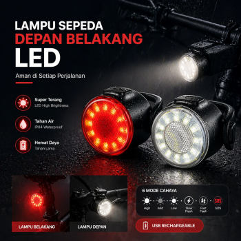 LIDS Lampu Sepeda Depan Belakang LED Rechargeable Waterproof 1 Set - ZH-068